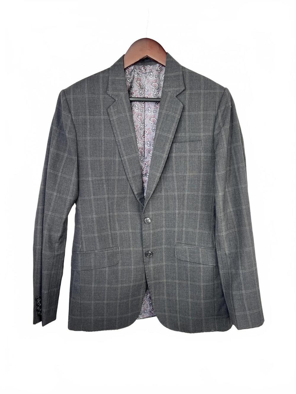 Nirmal Mandoth 36S Gray Windowpane Pattern Blazer Jacket Couture Designer India